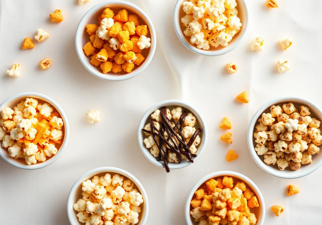 Bowls of gourmet popcorn varieties